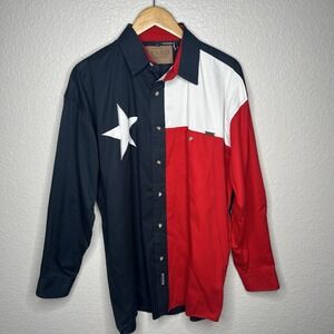 Rock Point Texas Original Mens L Red White Blue State Flag Button Up USA MAGA US